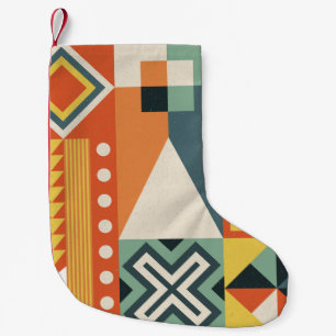 Geometrische Formen, flacher einfacher Hintergrund Kleiner Weihnachtsstrumpf