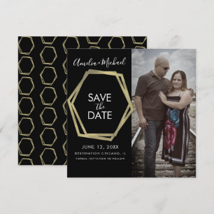 Geometrische Formen Gold Save-the-Date Karte