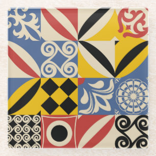 geometrische Formen im Retro: Azulejos-Fliesen. Glasuntersetzer