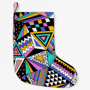 Geometrische Formen im Retro: farbenfroh Vintag. Kleiner Weihnachtsstrumpf