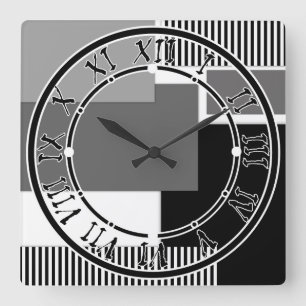 geometrische Formen in Schwarz und Weiß Quadratische Wanduhr