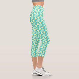 Geometrische Formen in Türkis und Gelb Capri Leggings