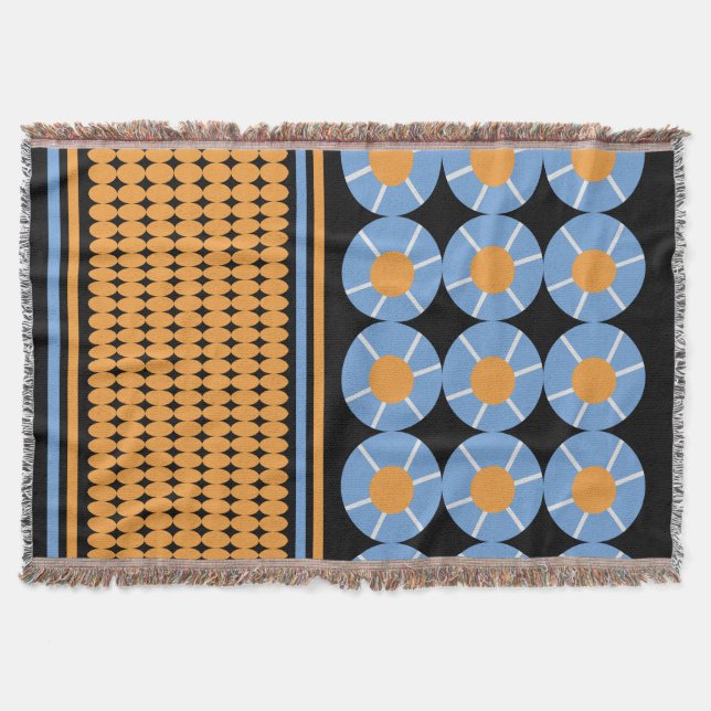 Geometrische Formen Orang Blue Muster Decke (Vorderseite)