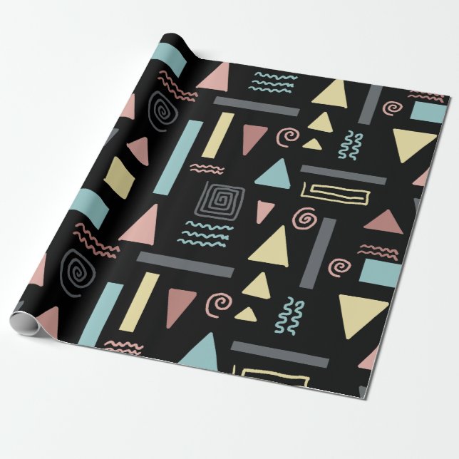 Geometrische Formen, schwarzes Muster Geschenkpapier (Ungerollt)