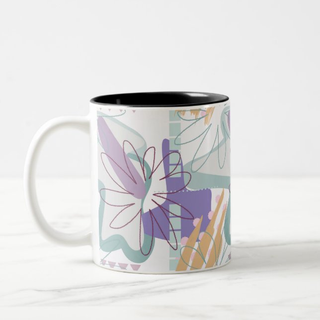 Geometrische Formen und Blume auf Weiß. Zweifarbige Tasse (Links)