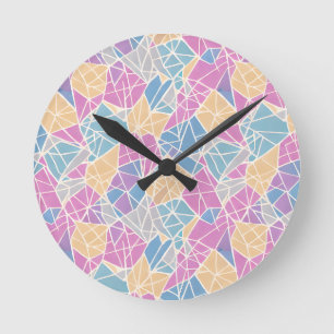 Geometrische Formen und Linien in Pastellfarbe Runde Wanduhr