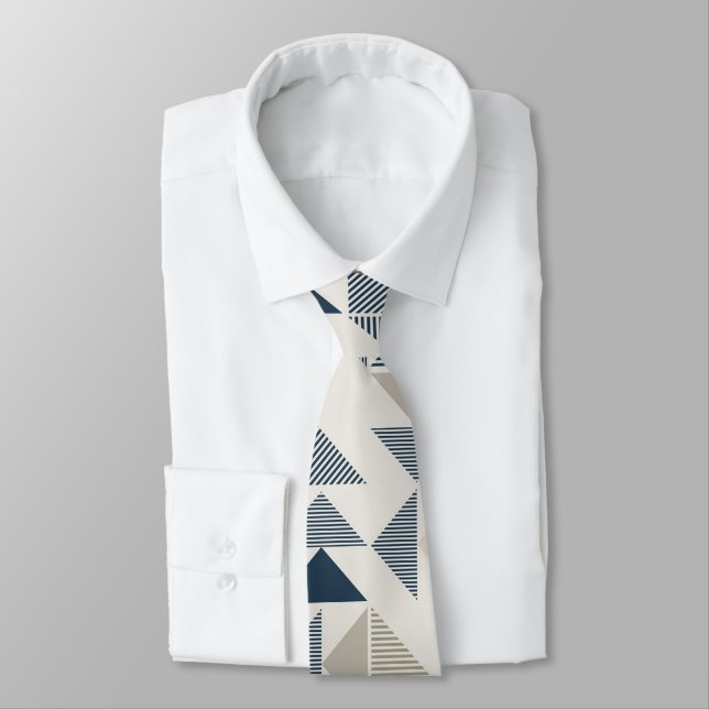 Geometrische Formen von Blau und Beige Krawatte (Gebunden)