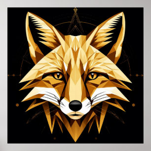Geometrische Fox-Kunst mit goldenen Tönen Moderne  Poster