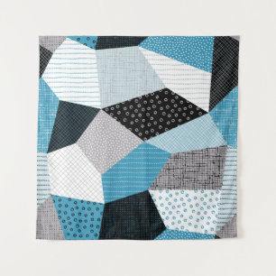 Geometrische Freehand Zeichnend Patchwork-Tiles Wandteppich