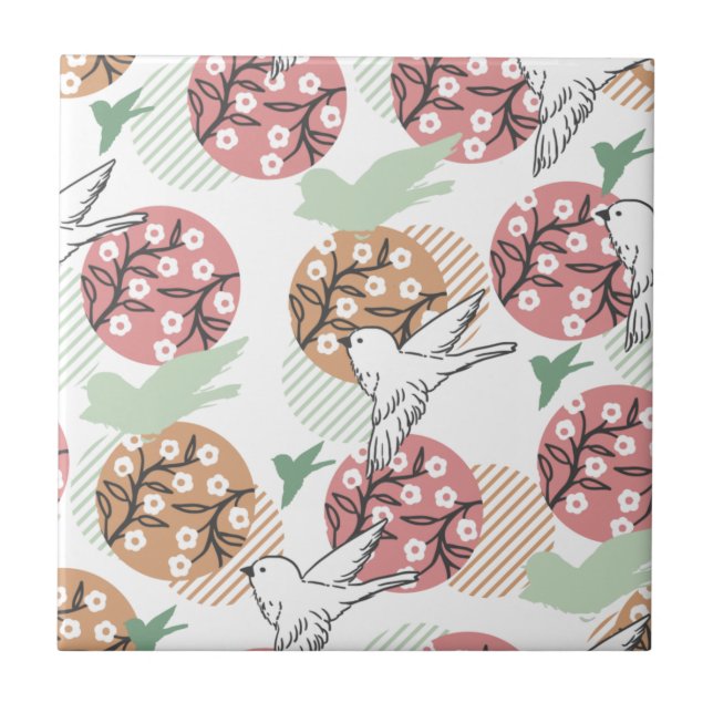 Geometrische Frühlingsart und Tiermuster Art Fliese (Vorderseite)