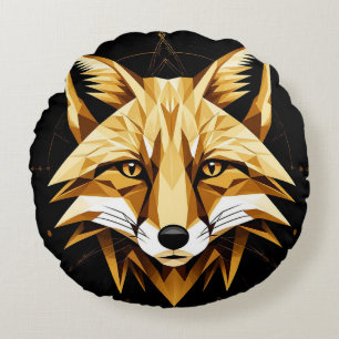 Geometrische Fuchsdarstellung mit goldenen Tönen Rundes Kissen
