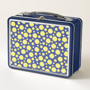 Geometrische funky gelbe Kreise auf Blau Metall Brotdose