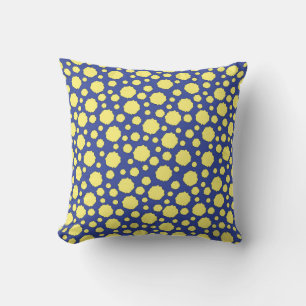 Geometrische funky gelbe Kreise auf blauem Hinterg Kissen