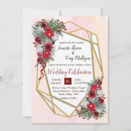 Geometrische Glitzer Burgundy-Blume Einladung