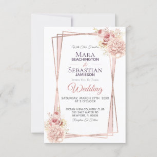 *~* Geometrische Glitzer-Rahmen-Blush-Rose Einladung
