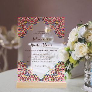 Geometrische Glitzernde Metallische Luxus-Hochzeit Acryleinladungen
