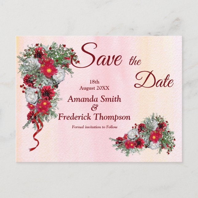 Geometrische Gold Burgundy-Blume Save the Date Ankündigungspostkarte (Vorderseite)