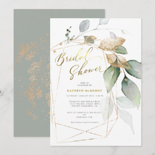 Geometrische Gold-Eukalyptus-Grün-Brautparty I Einladung