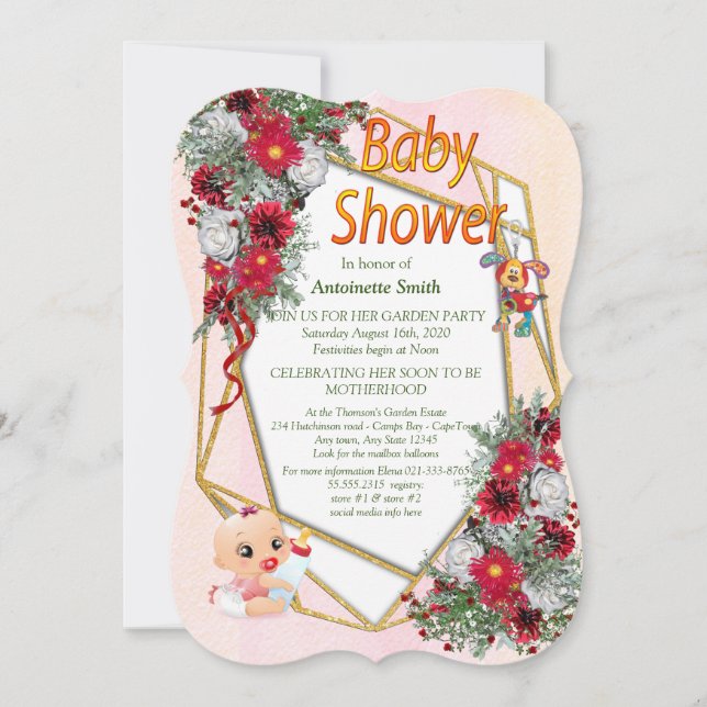 Geometrische Gold Glitzer Babydusche Einladung (Vorderseite)