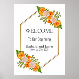 Geometrische Gold-Rouge-Orangen-Blumenhochzeit Poster