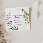 Geometrische Gold Tropical Green Engagement Party Einladung<br><div class="desc">Diese geometrische,  goldgrüne Verlobungsfeier ist perfekt für eine einfache Verlobung. Das Design besticht durch handbemalte grüne Blätter,  die einen goldenen geometrischen Rahmen schmücken.</div>