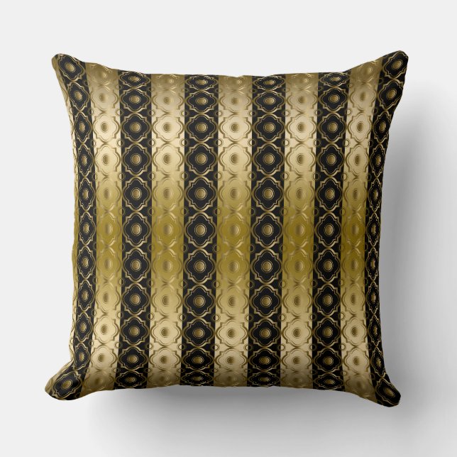 Geometrische Gold- und schwarze Streifen und Quatr Kissen (Vorderseite)