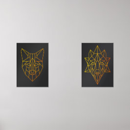 Geometrische Goldene Fuchs- und Wolfsart Bilderwand Sets