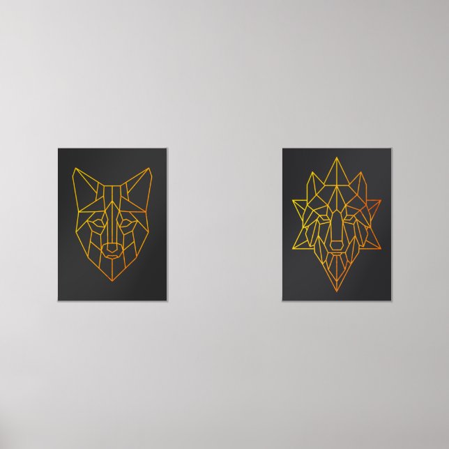 Geometrische Goldene Fuchs- und Wolfsart Bilderwand Sets (Vorderseite)