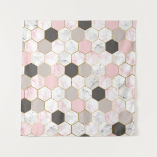 Geometrische Goldfolie, Marmorhexagonmuster. Wandteppich