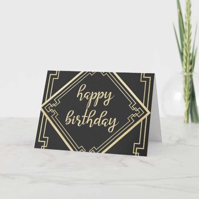 Geometrische Goldgrenzen Art Deco Geburtstag Karte (Vorderseite)
