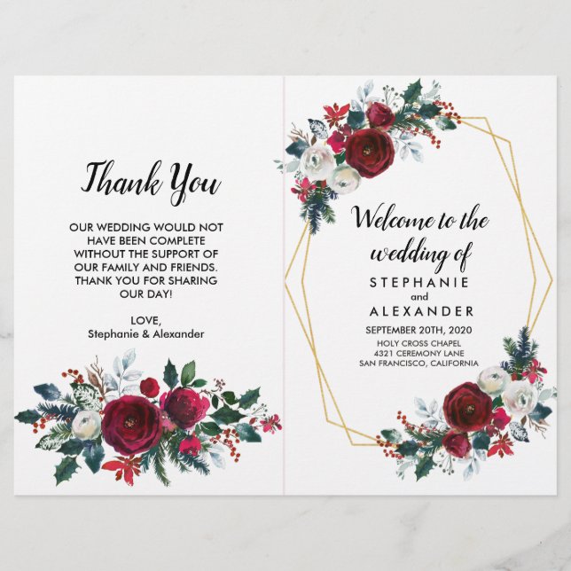 Geometrische Goldrahmen Burgundy Winter-Blume (Vorderseite)