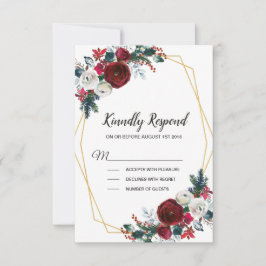 Geometrische Goldrahmen Burgundy Winter-Blume RSVP Karte