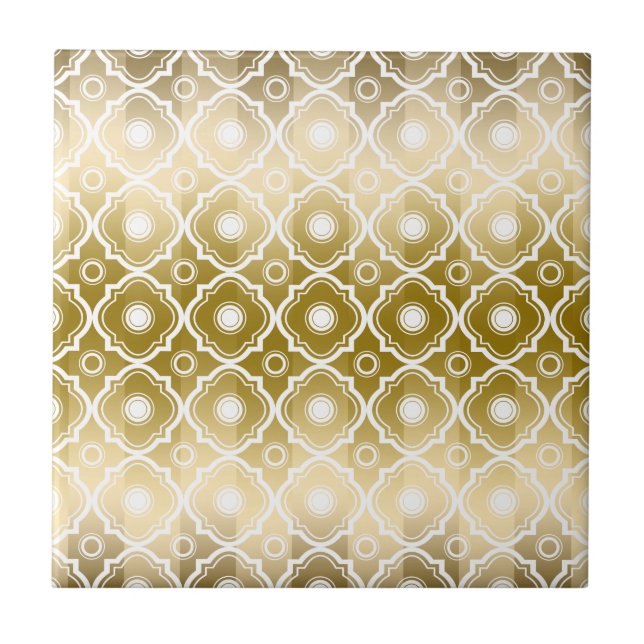 Geometrische Goldstreifen und Weißquatrefolie Fliese (Vorderseite)