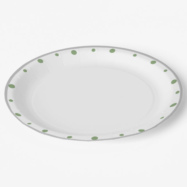 Geometrische graue Polka-Punkte Pappteller (Schrägansicht)