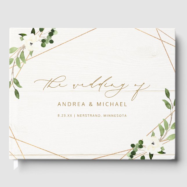 Geometrische Greenerie des Brautparty Wedding Gold Gästebuch (Vorderseite)