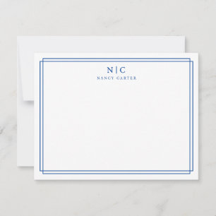 Geometrische Grenze für Navy Blue Monogram Mitteilungskarte