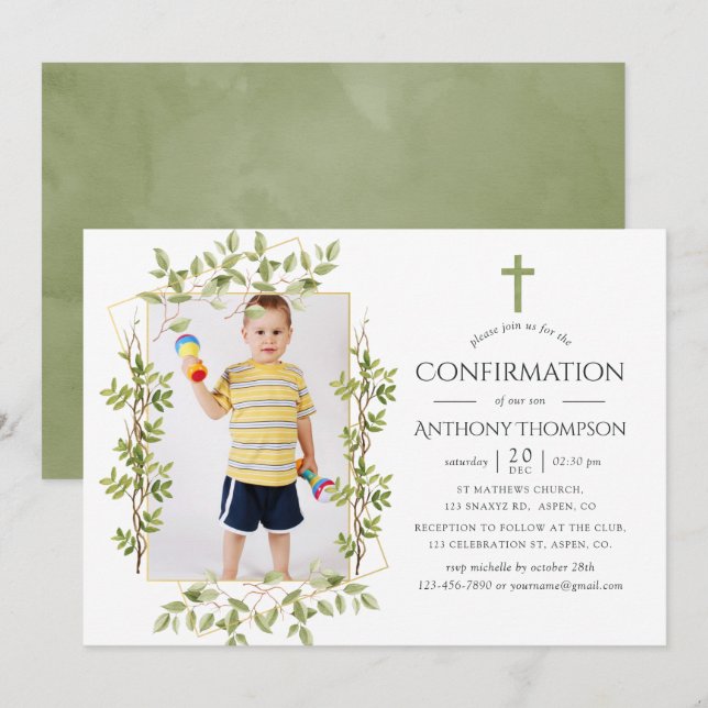 Geometrische Grünbestätigung Einladung (Vorne/Hinten)