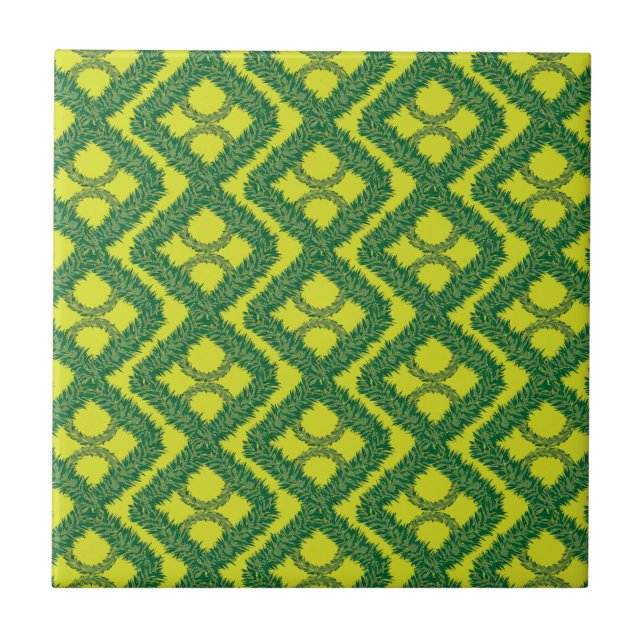 Geometrische Grüne Garland-Quadrate Fliese (Vorderseite)