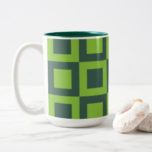 Geometrische grüne Quadrate Zweifarbige Tasse