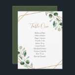 Geometrische Grünpflanzen für Hochzeitstische Einladung<br><div class="desc">Diese individuell anpassbare Tischnummern-Card wurde für die Koordination mit unserer Hochzeitskollektion Moody Greenery konzipiert. Sie bietet Aquarellgrün-Eukalyptus-Blätter, die mit einem goldgeometrischen Rahmen versehen sind und mit einem modischen goldenen und klassischen Serif-Schriftart in Grau kombiniert werden. Um erweiterte Änderungen vorzunehmen, klicken Sie unter Anpassen dieser Vorlage auf "Klicken Sie, um weitere...</div>