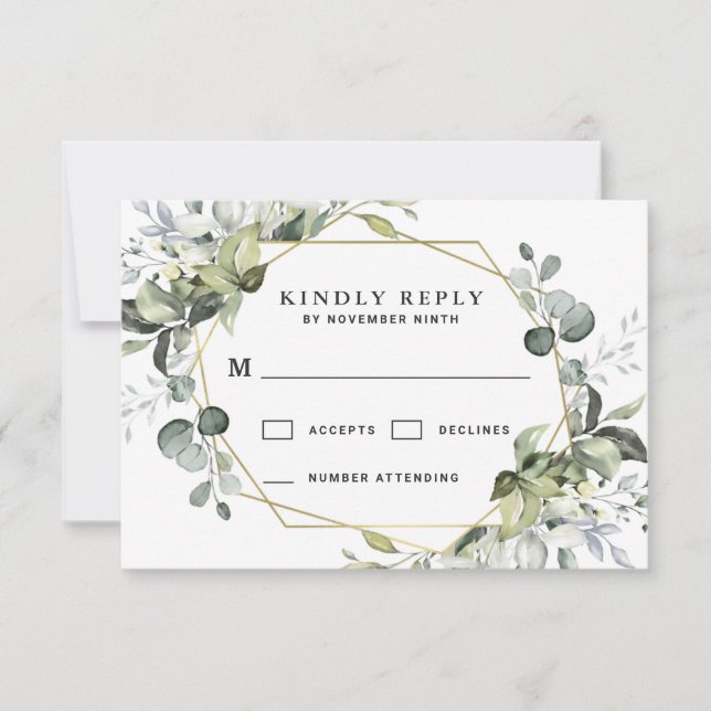 Geometrische Grünpflanzen Moderne Gold Sukkulente  RSVP Karte (Vorderseite)