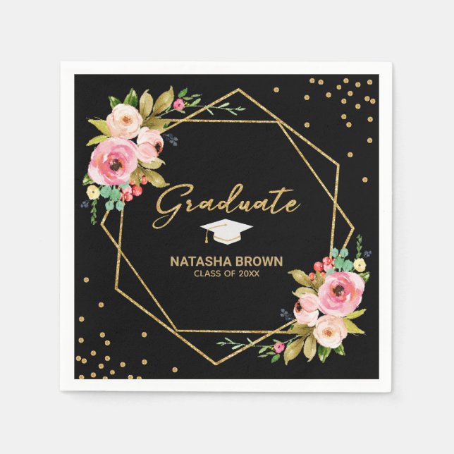 Geometrische Handschrift Gold Glitzer Abschluss Serviette (Vorderseite)