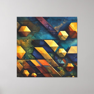 Geometrische Harmonie: Abstrakte Würfel in Gold un Leinwanddruck