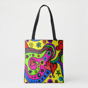 Geometrische Herzen Blumen Abstrakte farbenfrohe K Tasche