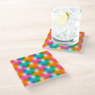 Geometrische Herzen in psychedelischen Farben (1) Glasuntersetzer