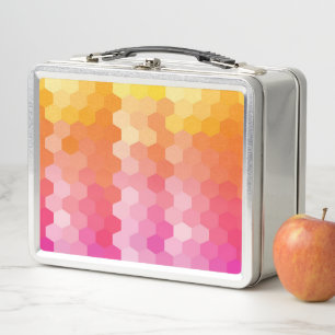 Geometrische Hexagon-Formen rosa gelb Metall Brotdose