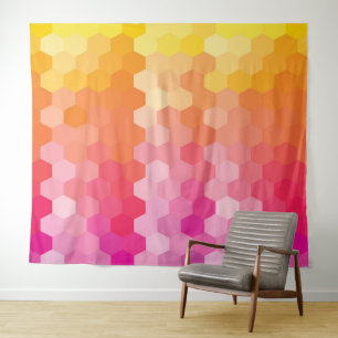 Geometrische Hexagon-Formen rosa gelb Wandteppich