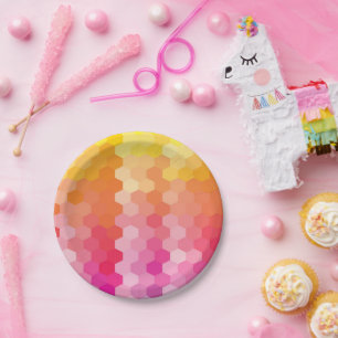 Geometrische Hexagon-Teller, rosa und gelb Pappteller