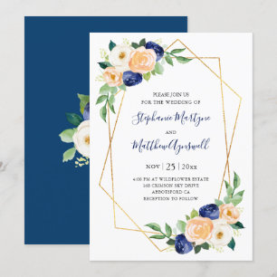 Geometrische Hochzeit der Blauen Pfirsichkoralle Einladung