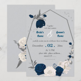 geometrische Hochzeit der Blume Blau und Weiß Einladung